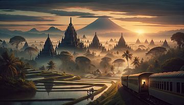 Voyage en train à travers Java au coucher du soleil