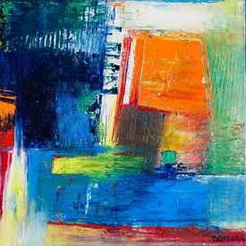 Abstract art orange blue modern sleek contrast by Anja Namink - Paintings
