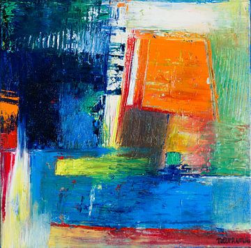 Abstrakte Kunst orange blau modern klar Kontrast von Anja Namink - Gemälde