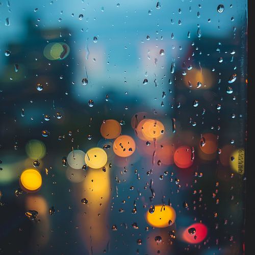 Regendruppels op glas - Mystieke stadslichten