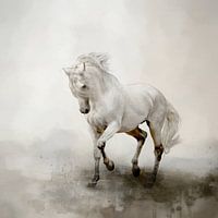 Wit Paard In Abstract Aquarel Landschap Schilderij