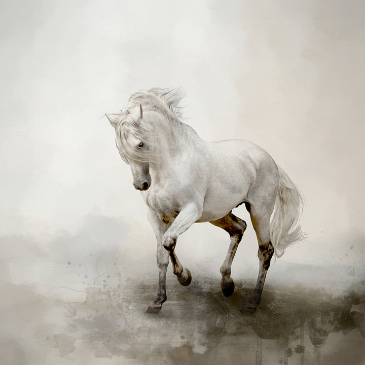 White Horse In Abstract Watercolour Landscape Painting by <span class="secondary-font">Diana van Tankeren</span>