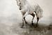 Weißes Pferd in abstrakter Aquarell-Landschaftsmalerei von Diana van Tankeren