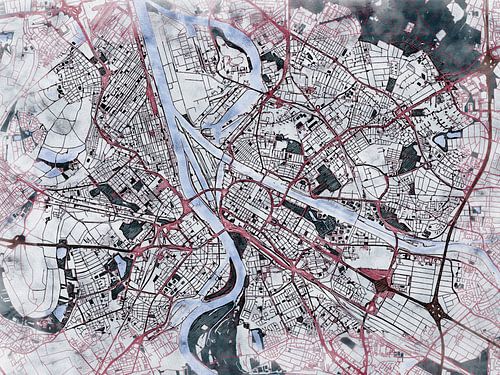 Map of Mannheim with the style 'White Winter' by Maporia