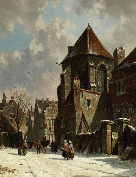 Adrianus Eversen,Eine niederländische Stadt im Winter von finemasterpiece