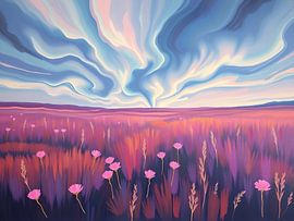 Rosa Blumenfeld unter einem dramatischen Himmel von Artistic