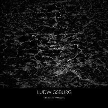 Schwarz-weiße Karte von Ludwigsburg, Baden-Württemberg, Deutschland. von Rezona