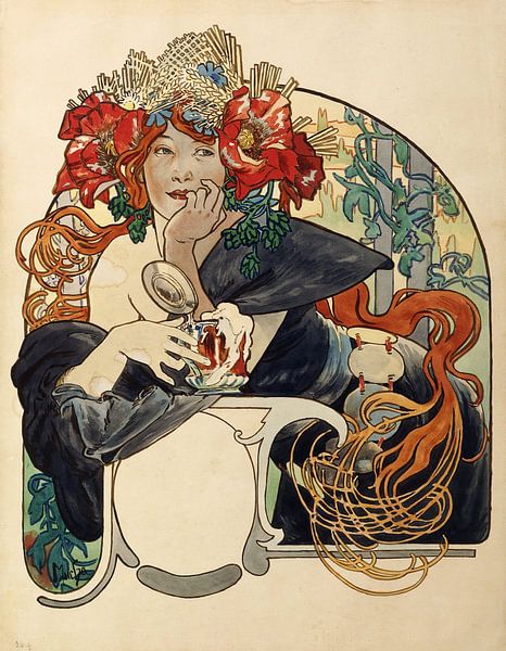 Alphonse Marie Mucha,Bier De La Meuse, Polychrome Gouache op Buf van finemasterpiece