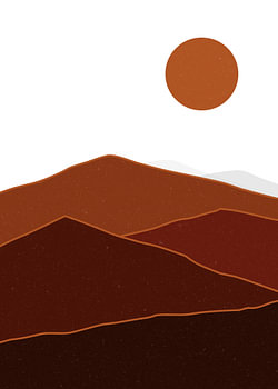 Paysage désertique abstrait et serein avec un soleil couleur terre cuite
