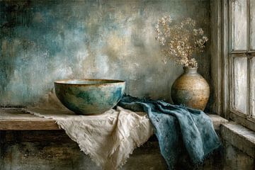Dark Still Life with Ceramic Bowl by Window Light by Joriali Fine Art