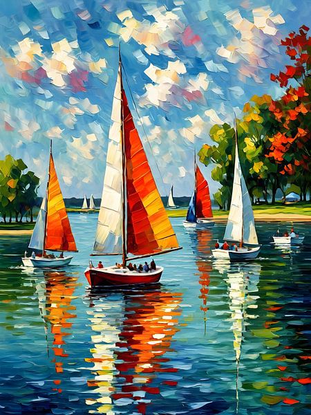 Summer scene of sailboats in motion by Bart Veeken