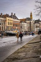 Winter op de grachten in Groningen, Nederland