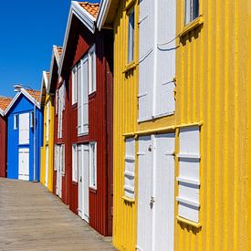 Kleurrijke huisjes in vissersdorp Smögen, Zweden van Bart van Dinten