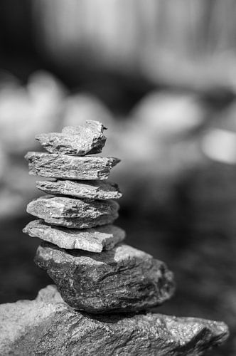 Balance Stones Spirituele ontspanning verticale zwart-wit fotografie van Animaflora PicsStock