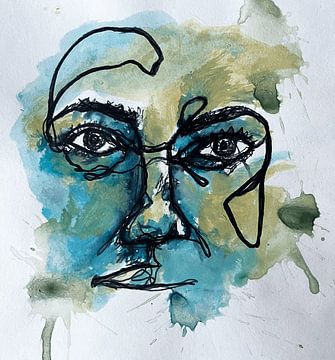 Portrait coloré avec des lignes abstraites sur Cynthia Vaders