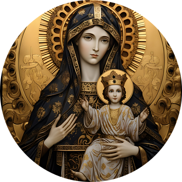 Moeder Maria met Jezus, Art Deco stijl, zwart met goud van Jan Bechtum
