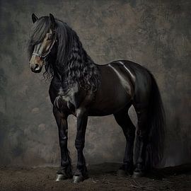 Black Friesian horse full portrait