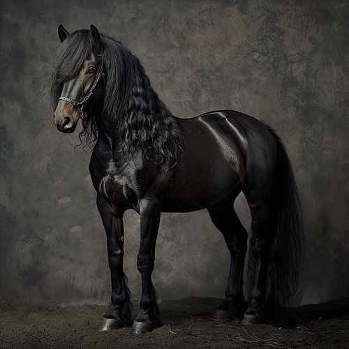 Black Friesian horse full portrait