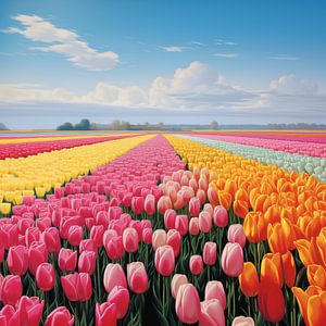 Tulpenveld zonsondergang kleurrijk van The Xclusive Art