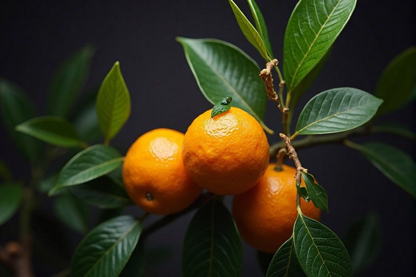 Orangenzweig in Nahaufnahme - Frische Früchte auf einem grünen Zweig von Kleurenrijk