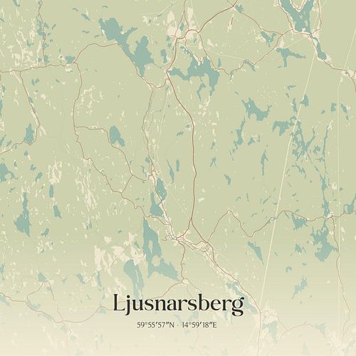 Vintage landkaart van Ljusnarsberg, Sweden.