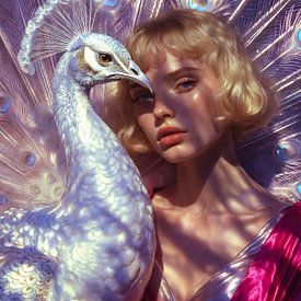 Weißer Pfau und Schönheit rosa Eleganz von A.D. Digital ART