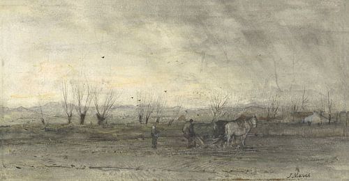 Landschap met ploegende boer, Jacob Maris
