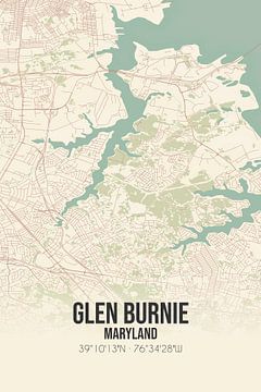 Vintage landkaart van Glen Burnie (Maryland), USA. van MijnStadsPoster