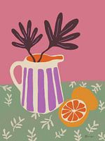 Striped jug with leaves and oranges