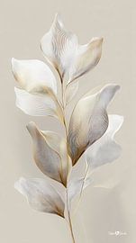 blanc et or - fleurs et plumes sur Gelissen Artworks