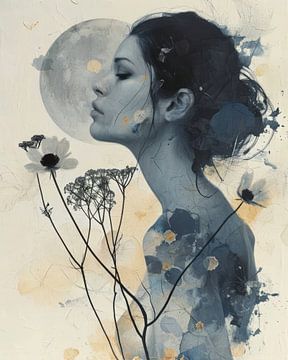 Portrait de rêve avec des fleurs en bleu cobalt sur Carla Van Iersel
