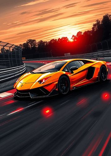 Lamborghini Aventador op zonsondergang