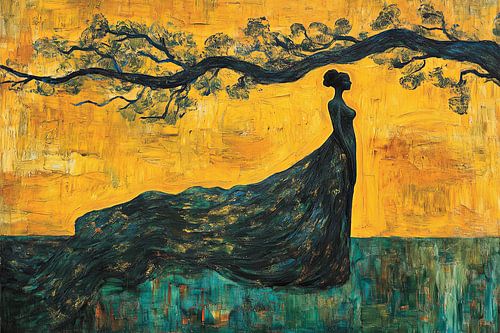 spiritueel schilderij van vrouw in bos