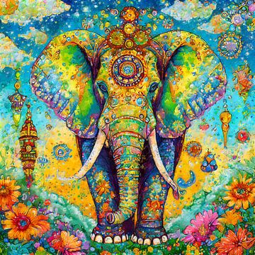 Kleurrijke olifant van Jan Bouma