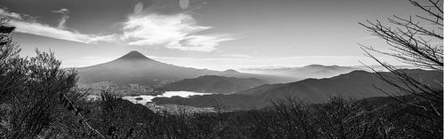 Zicht op mount Fuji zwart wit fotoprint