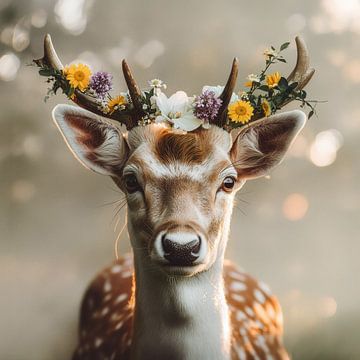 Lente Hertje Met Bloemengewei Zomer