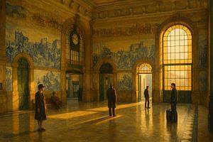 Große Halle von São Bento: Abfahrtszeit in Azulejo Gold