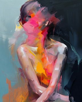 Super kleurrijk figuratief en abstract portret van Carla Van Iersel
