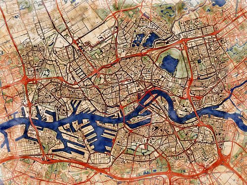 Carte de Rotterdam avec le style 'Serene Summer'