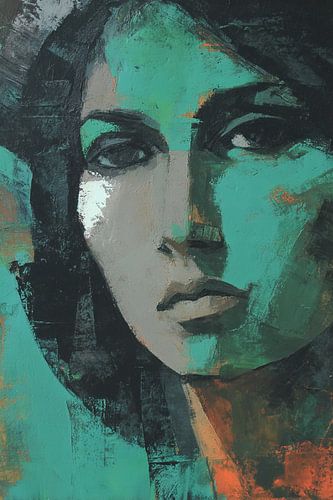 Vrouw en Groen | Groen Gezicht in Schilderkunst van Kunst Kriebels