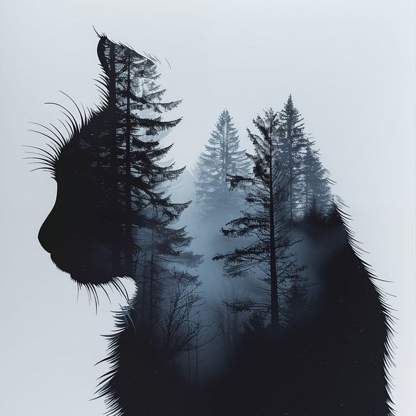 Kat en mistig bos (dubbele belichting) van TheXclusive Art