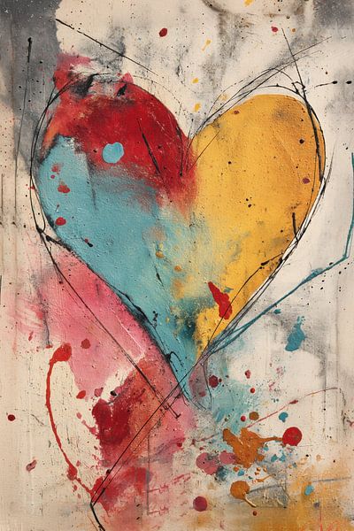 Peinture abstraite - Rouge Jaune Bleu Puissant Expressif par Joriali Art abstrait