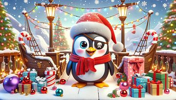 Feestelijke pinguïn verwelkomt het kerstseizoen van artefacti