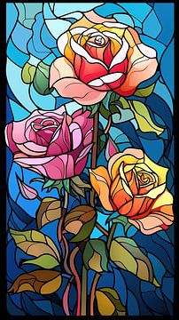 Roses (glas in lood) van Harry Herman