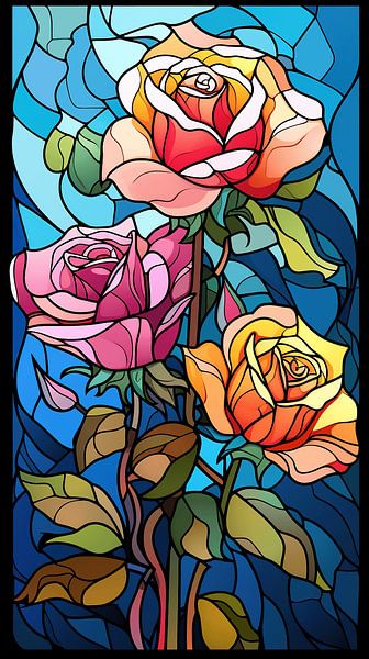 Roses (glas in lood) van Harry Herman