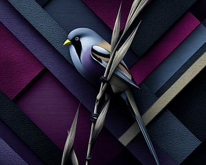 Midnight Songbird | Moderner Vogel auf violettem geometrischem Muster