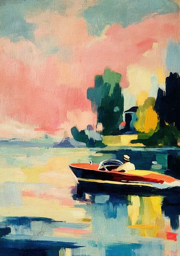 Rode motorboot op rustig water