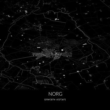 Zwart-witte landkaart van Norg, Drenthe. van Rezona