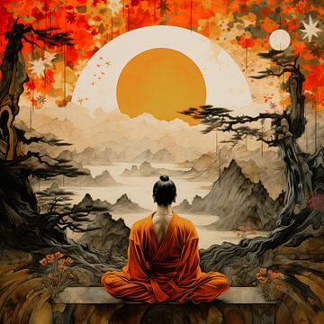 Meditation in Asian landscape by Vlindertuin Art