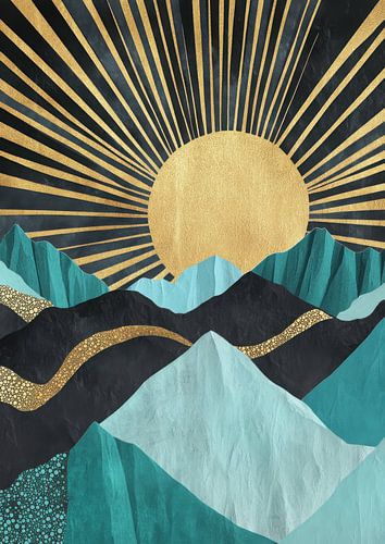 Abstract sun over mountains - gold accents